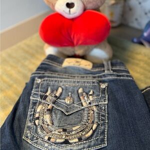 Miss Me Dark Blue Boot Cut Jeans with Embroidery